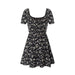 French Tea Break Square Collar Lace up Puff Sleeve Floral Dress Summer Tight Waist Slim Vacation Dress-Fancey Boutique