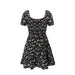 French Tea Break Square Collar Lace up Puff Sleeve Floral Dress Summer Tight Waist Slim Vacation Dress-Fancey Boutique