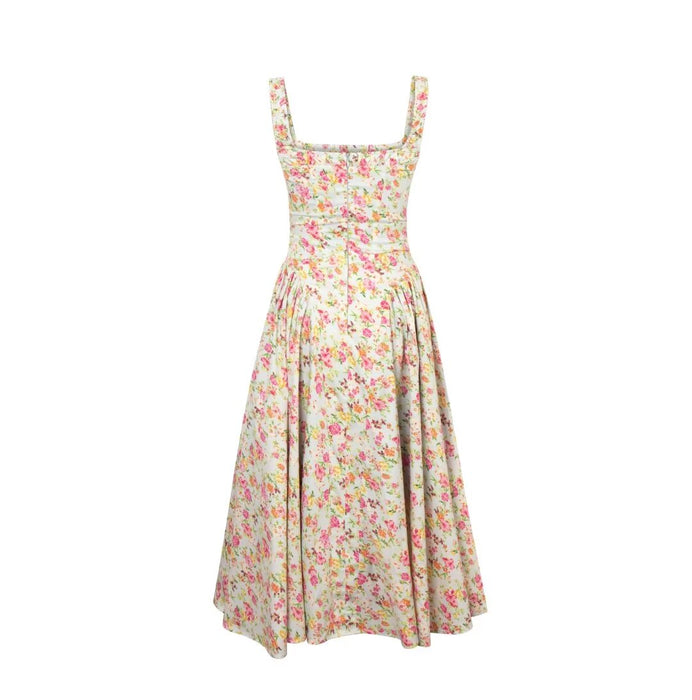 Summer Women Clothing French Vintage Floral Fitted Waist Sling Dress-Fancey Boutique