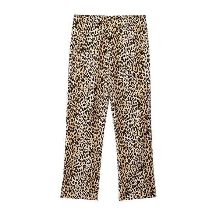 Summer Women Animal Print Shirt Animal Print Straight Leg Pants Suit-Leopard Print Trousers-Fancey Boutique