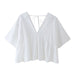 Summer Women Clothing Simple V neck Embroidery Short Top-White-Fancey Boutique