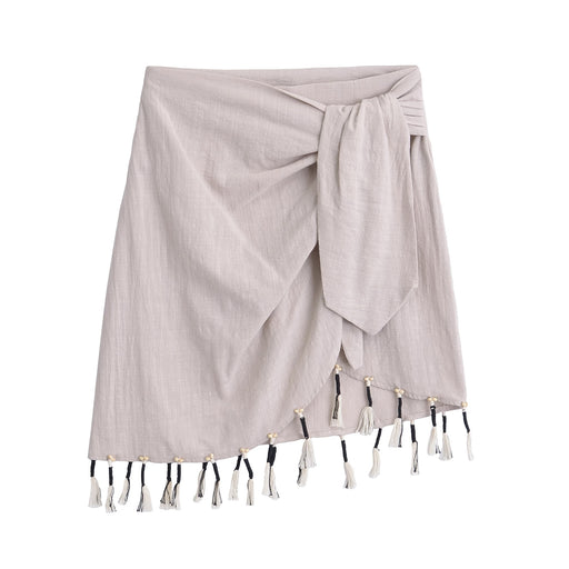 Women Spring Tassel Decorative Knotted All Match Skirt-Ivory-Fancey Boutique