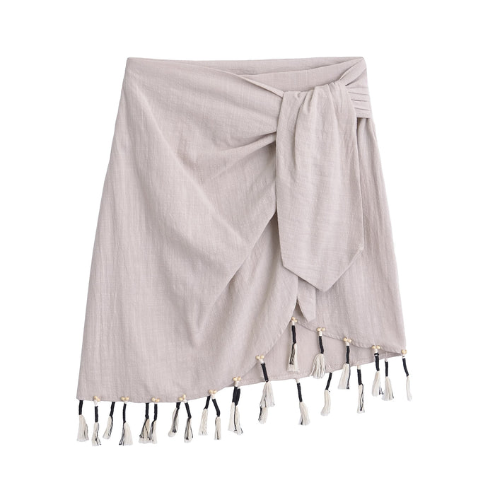 Women Spring Tassel Decorative Knotted All Match Skirt-Fancey Boutique