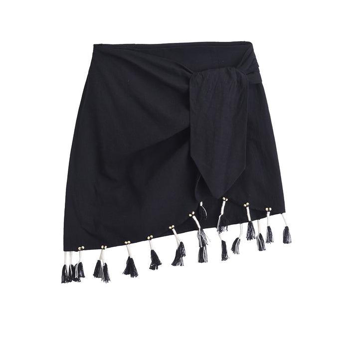Women Spring Tassel Decorative Knotted All Match Skirt-Black-Fancey Boutique