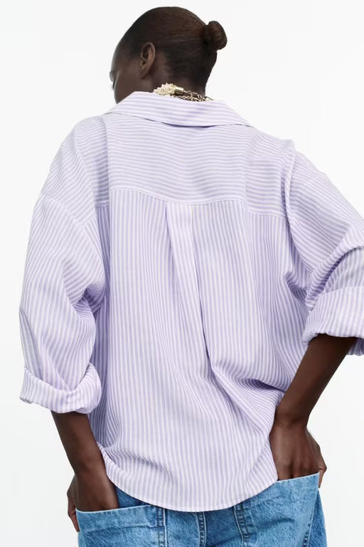 Spring Street Casual Loose Linen Blended Short Striped Shirt-Fancey Boutique