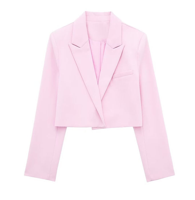 Women Clothing Summer Short Blazer With Belt Culottes Suit-Pink-Fancey Boutique