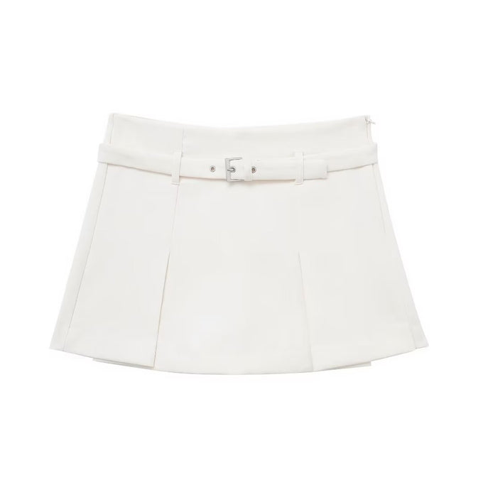 Women Clothing Summer Short Blazer With Belt Culottes Suit-Creamy-white Culottes-Fancey Boutique