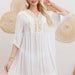 Long Sleeved Sunscreen Beach Cover Up Sexy Women Beach Dress-White-Fancey Boutique