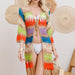 Pure Artificial Hand Crocheting Wool Yarn Sexy Colorful Beach Seaside Beach Cover Up Cardigan-Multi-Fancey Boutique