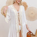 Cotton Long Sleeved Sunscreen Beach Cover Up Sexy Lady Beach Cardigan Dress-White-Fancey Boutique