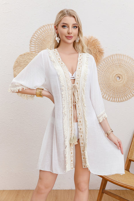 Cotton Long Sleeved Sunscreen Beach Cover Up Sexy Lady Beach Cardigan Dress-Fancey Boutique