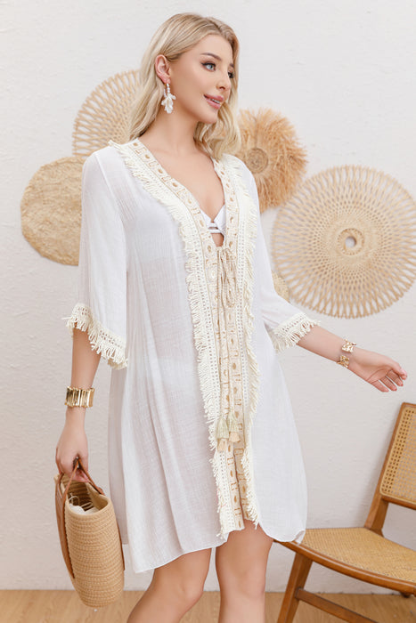 Cotton Long Sleeved Sunscreen Beach Cover Up Sexy Lady Beach Cardigan Dress-Fancey Boutique