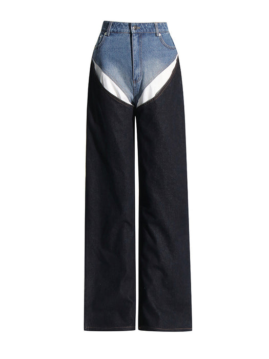 Casual Deconstructing Stitching Design High Waist Straight All Match High Grade Jeans for Women-Fancey Boutique