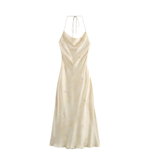 Spring Women Silk Satin Texture Printing Dress-Fancey Boutique