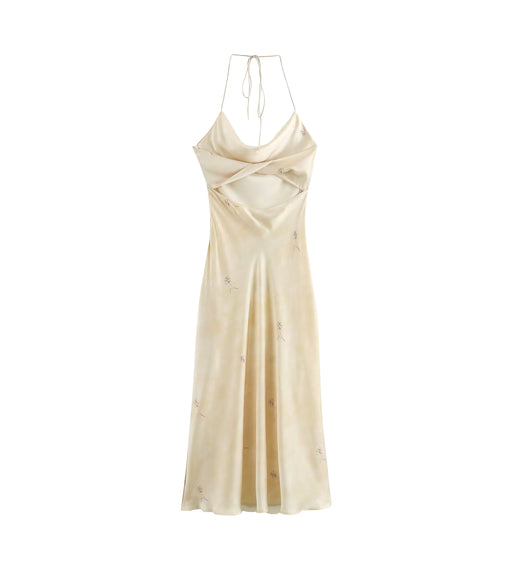 Spring Women Silk Satin Texture Printing Dress-Fancey Boutique