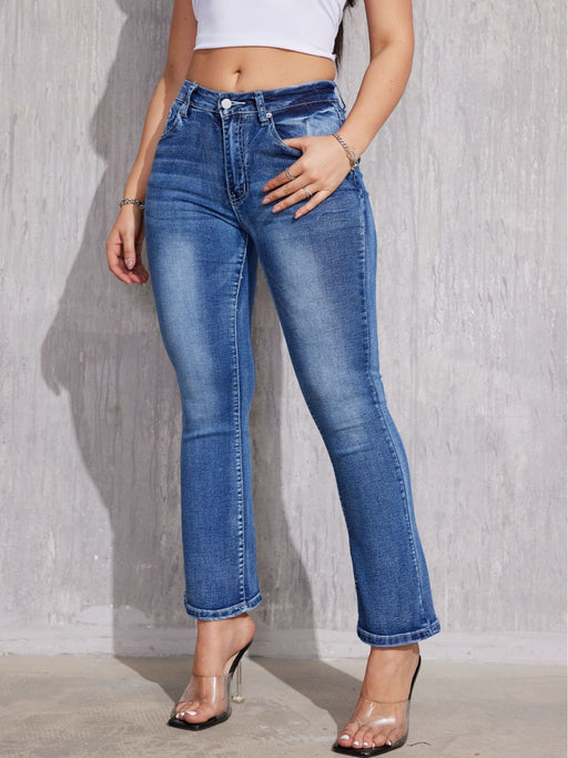 Autumn Winter Show Lines No Elastic Slim Fit Slimming Blue Denim Women All-Matching Straight Pants-Blue-Fancey Boutique