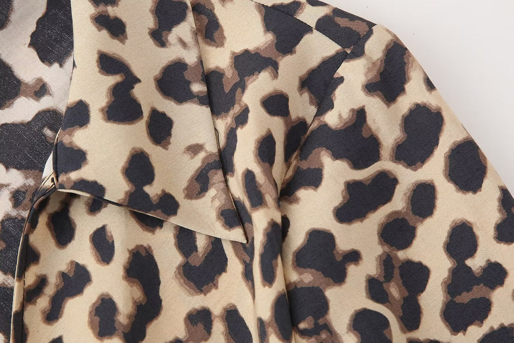 Summer Women Clothing Bowknot Decoration Animal Print Long Sleeve Shirt-Fancey Boutique