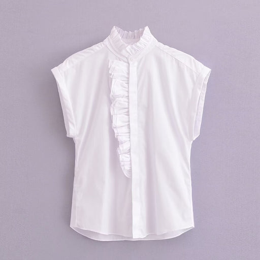 Women Solid Color Pleated Poplin Sleeveless Shirt-White-Fancey Boutique