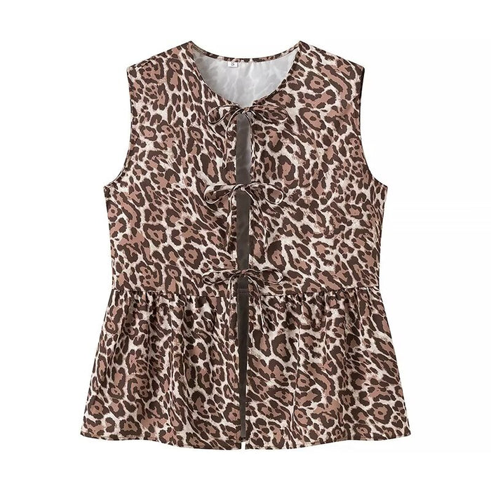 Spring Women Clothing Leopard Print Vest Casual Trousers Suit Two Piece Set-Fancey Boutique