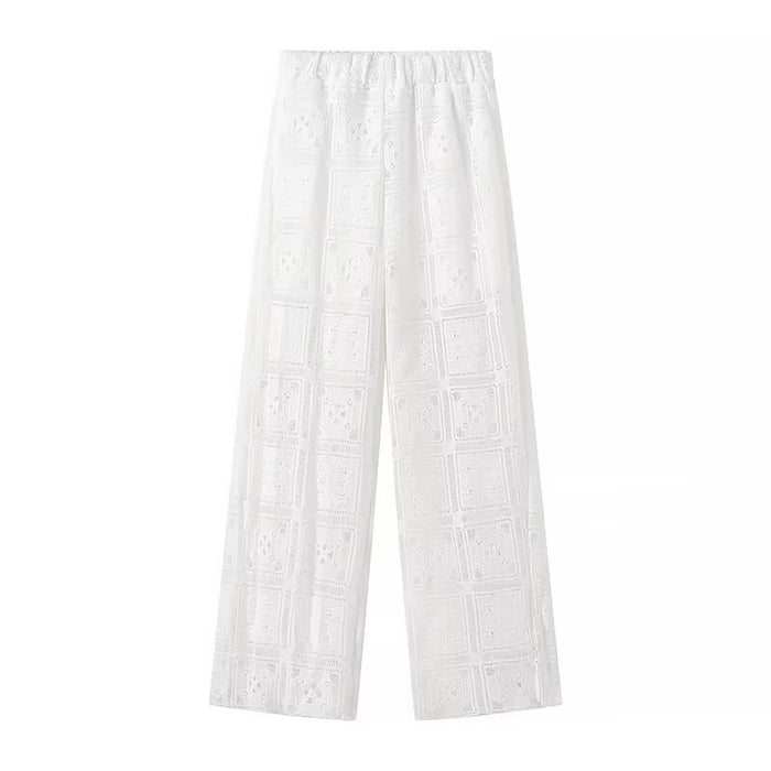 Summer Women Street Lace Top Pants Suit-White Pants-Fancey Boutique
