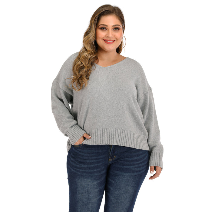 Color-Gray-Plus Size Plus Size Women Clothing Personality Bandage Sexy Backless V-neck Thickening Woven Pullover Women-Fancey Boutique