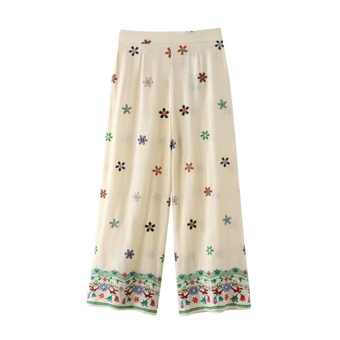 Women Clothing Summer Floral Embroidered Shirt Embroidered Culottes Suit-Fancey Boutique