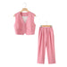 Women Clothing Fashionable Casual Vest Top Solid Two Piece Set-Pink-Fancey Boutique