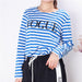 Spring Summer Printed Striped Cotton Long Sleeved T Shirt Women Soft Loose Top Vogue-Blue-Fancey Boutique