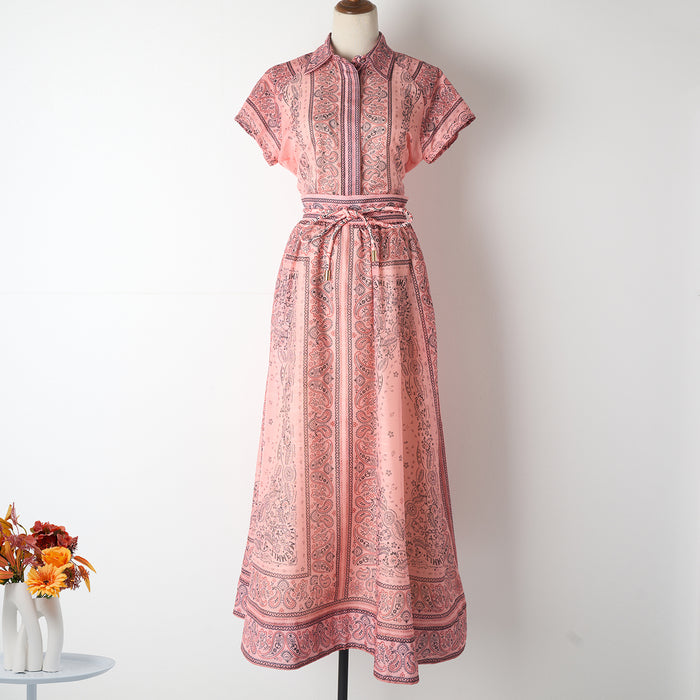 Design Sense Elegant Two Piece Lapel Shirt Summer New Top Long Half Skirt Suit-Pink-Fancey Boutique