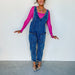 Ladies Jumpsuit Classic Denim Washed Suspenders Tooling Double Pockets Casual Suspender Trousers-Blue-Fancey Boutique