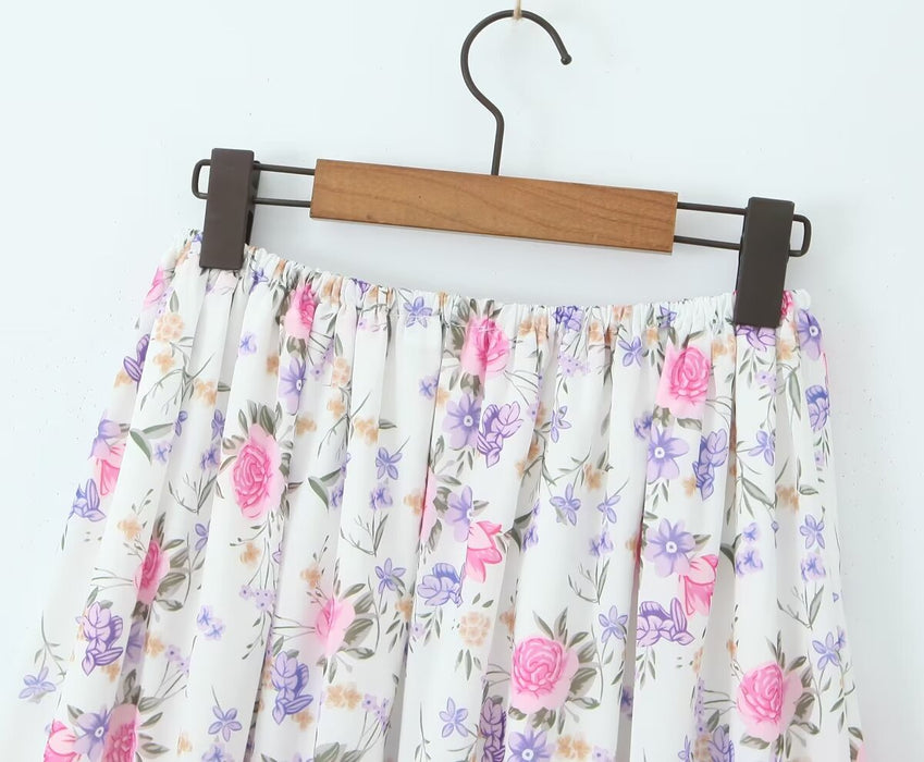 Painting Floral Skirt Women Spring Summer Midi Length A Line Skirt-Fancey Boutique