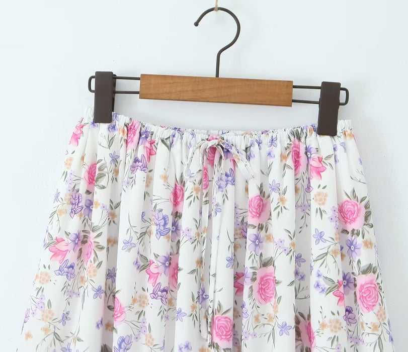 Painting Floral Skirt Women Spring Summer Midi Length A Line Skirt-Fancey Boutique