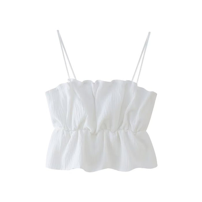 Sexy Pure Tube Top Designer Model Pleated Waist Tight Top-White-Fancey Boutique
