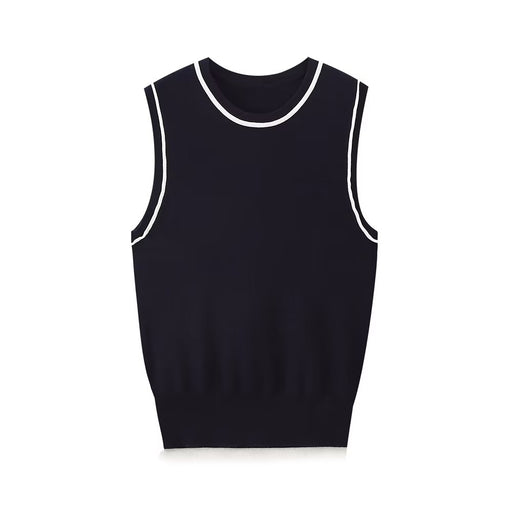 Summer Casual Contrast Color Trim Plain Stitch Top Vest Women-Black-Fancey Boutique