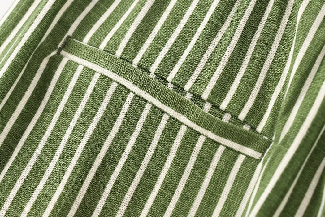 Women Clothing Summer Linen Blended Striped Shirt Wide Leg Pants Suit-Fancey Boutique