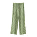 Women Clothing Summer Linen Blended Striped Shirt Wide Leg Pants Suit-Green Pants-Fancey Boutique