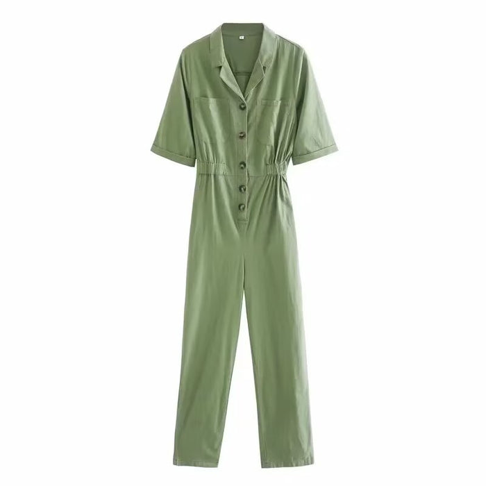 Summer Collar Short Sleeved Jumpsuit-Green-Fancey Boutique