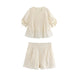 Women Clothing Summer French Classic Hollow Out Cutout Embroidered Ribbon Top Half Elastic Shorts Suit-Ivory-Fancey Boutique