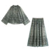 Summer Metal Color Line Bohemian Shirt Mid Length Skirt Set Women-Fancey Boutique