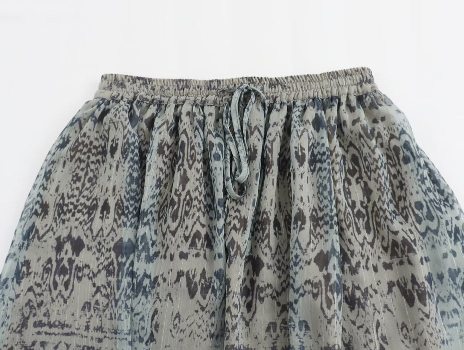 Summer Metal Color Line Bohemian Shirt Mid Length Skirt Set Women-Fancey Boutique