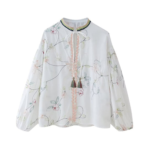 Summer Women Clothing Floral Embroidery Shirt Skirt-White Top-Fancey Boutique