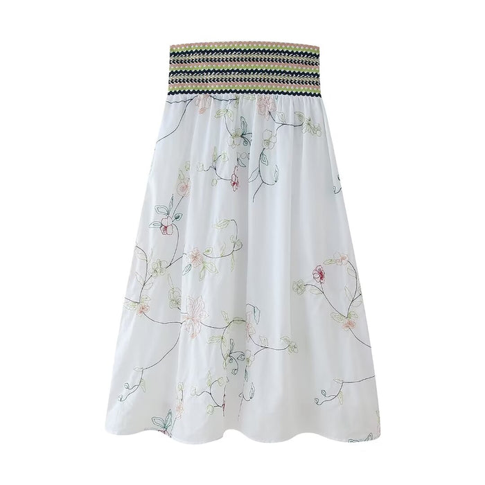 Summer Women Clothing Floral Embroidery Shirt Skirt-White Skirt-Fancey Boutique