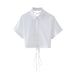 Summer Women Street Solid Color Back Lace Up Short Sleeve Shirt-White-Fancey Boutique