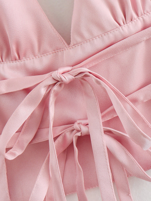 Women Clothing Summer Silk Satin Texture Strap Halter Camisole-Fancey Boutique