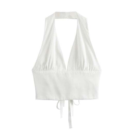 Women Clothing Summer Silk Satin Texture Strap Halter Camisole-White-Fancey Boutique