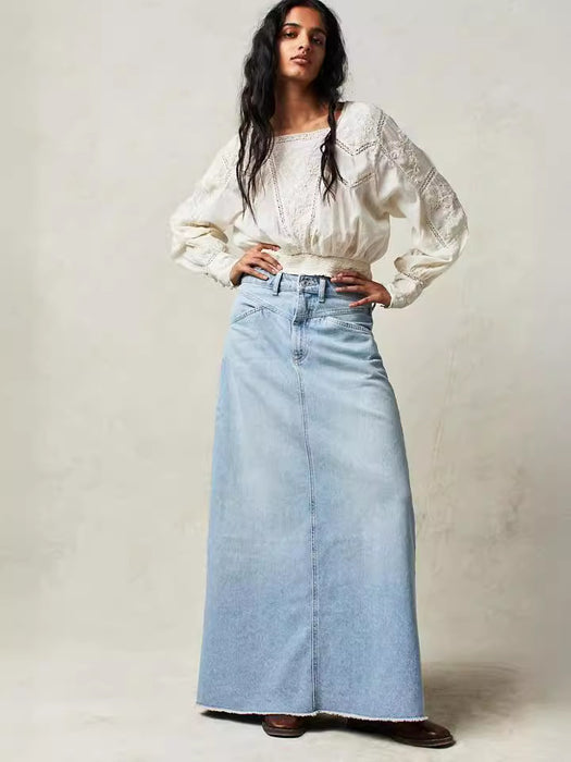 Summer Women Loose Straight Casual Denim Skirt-Fancey Boutique