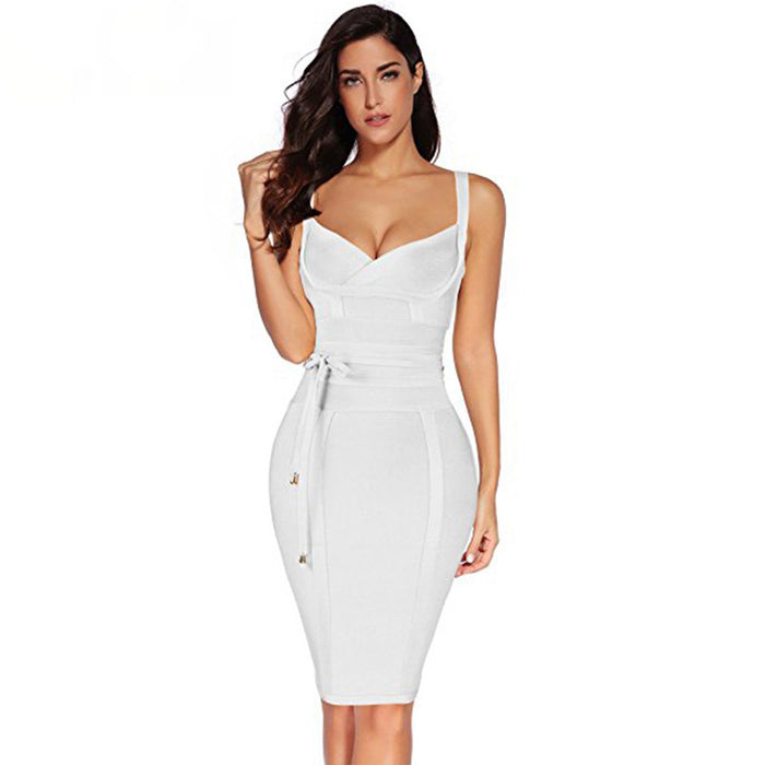 Color-White-Sling Waist-Tight Sexy Hip Bag Bandage One-Piece Dress-Fancey Boutique