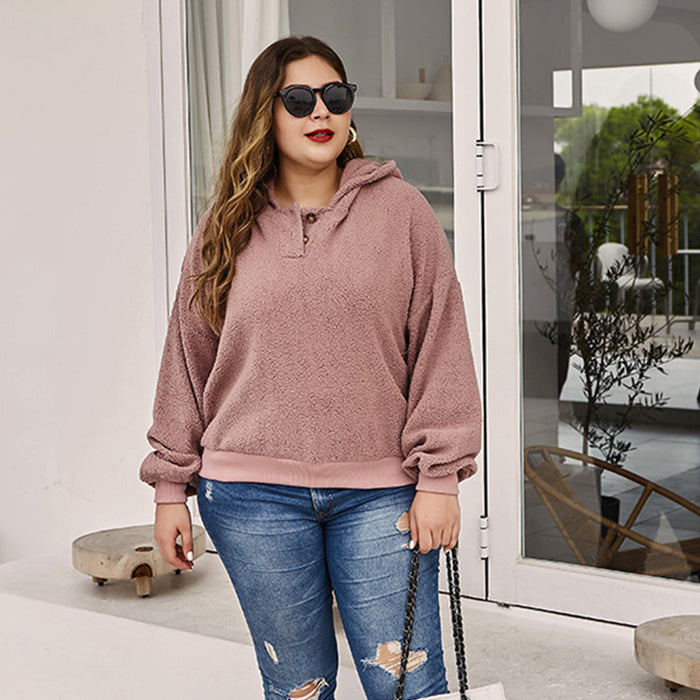 Color-Pink-Plus Size Sweater Women Spring Autumn Women Clothes Loose Single Sided Velvet Hoodie Sweater Fleece Padded Coat Women-Fancey Boutique