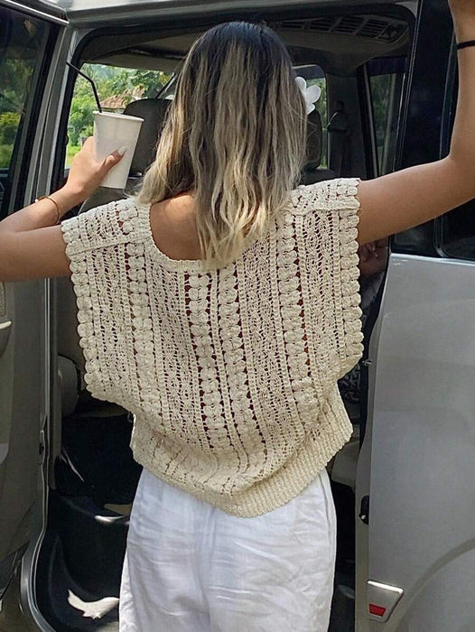 Crocheted Hollow Out Vest Hair Sweater Top-Fancey Boutique