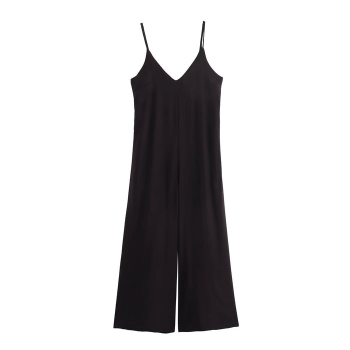 Summer Women Clothing V neck Strap Backless Jumpsuit-Black-Fancey Boutique